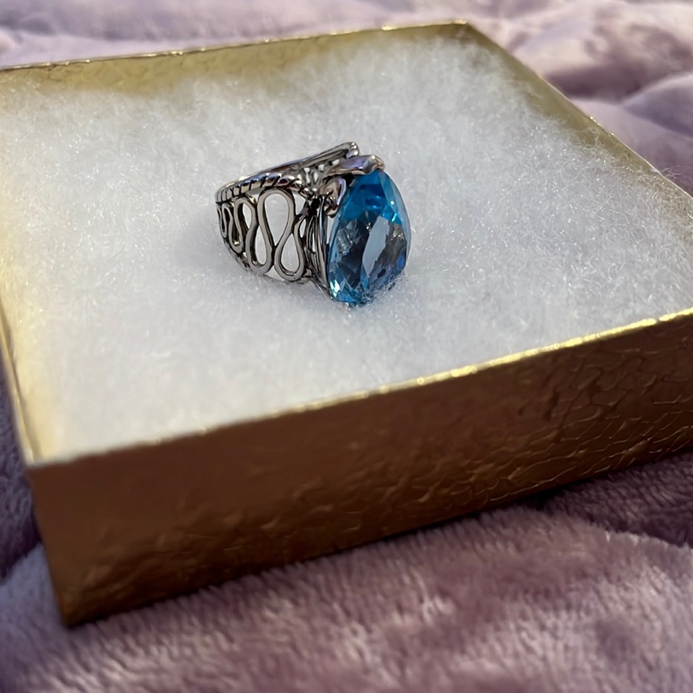 Blue topaz and sterling silver ring- size 7